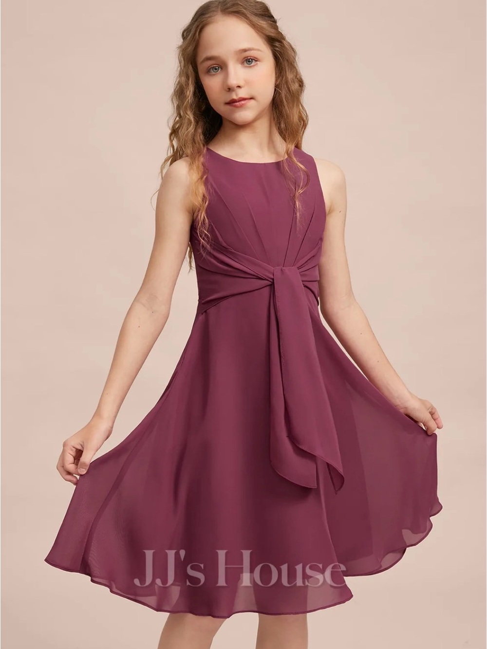 JJs House Plum Knee-Length Chiffon Formal Dress for Girls